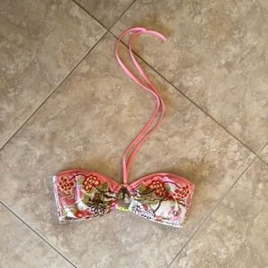 Lucky Brand Keyhole/Tie Pink Flowers Bathing Suit Top, Size Small